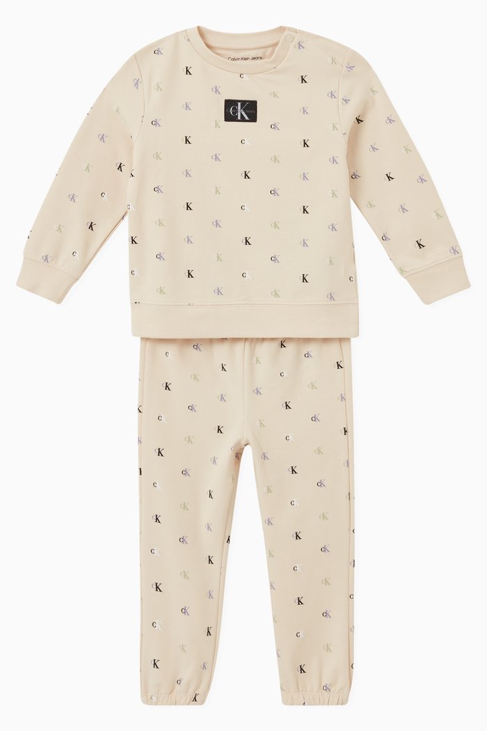 

All-over Monogram Sweatshirt & Pants Set in Organic Cotton, Neutral