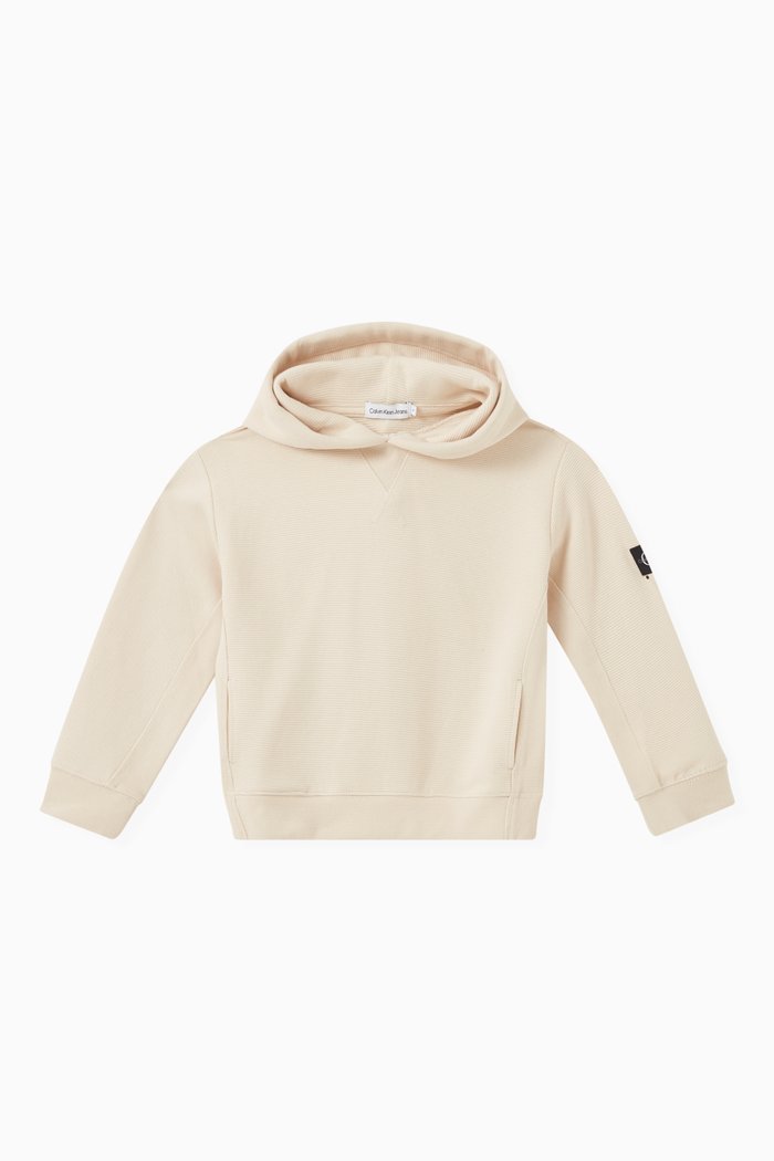 

Logo Badge Textured Hoodie in Organic Cotton, Neutral