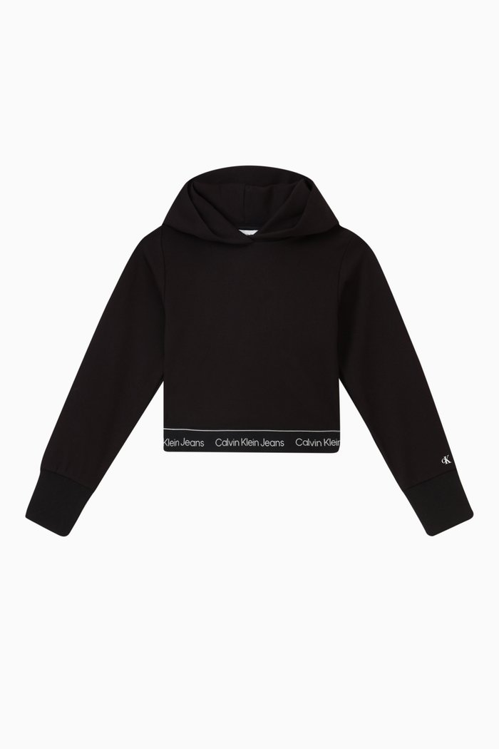 

Cropped Logo Tape Hoodie in Viscose-blend, Black