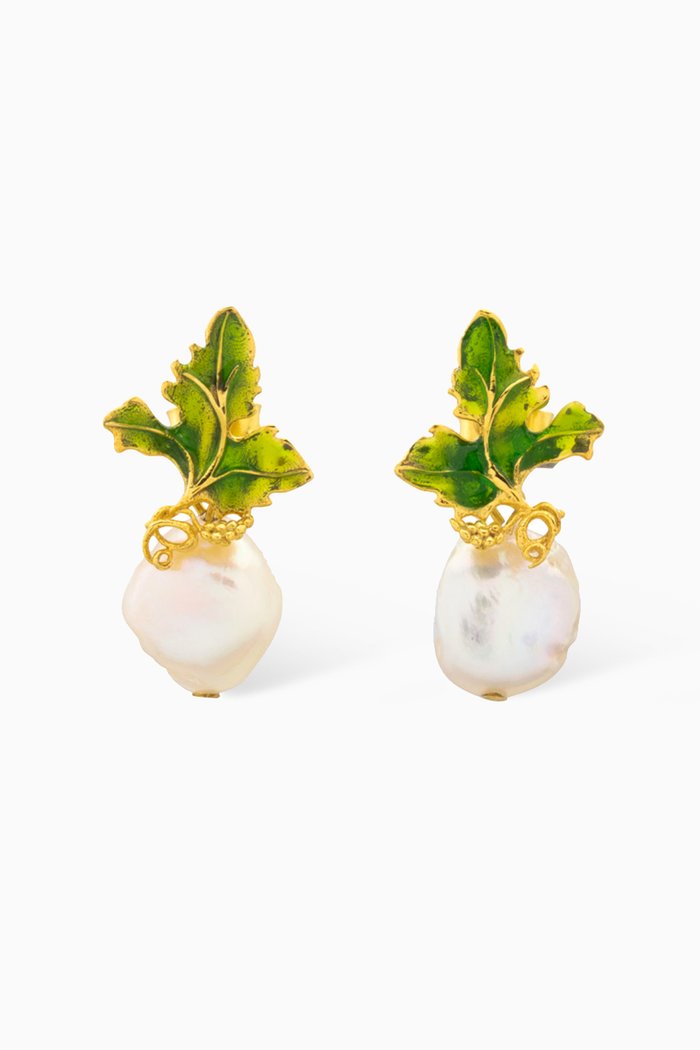 Siena Pearl Earrings in 24kt Gold-plated Bronze, Neutral