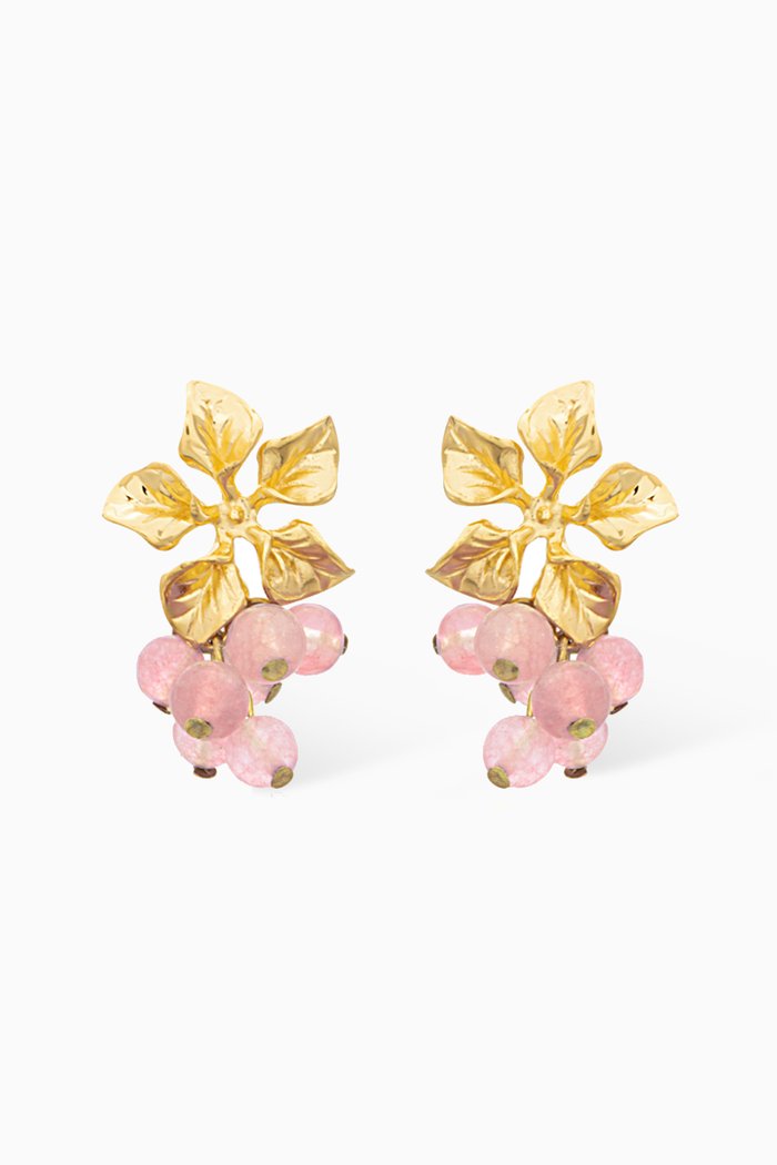 Magnolia Earrings in 24kt Gold-plated Bronze, Pink