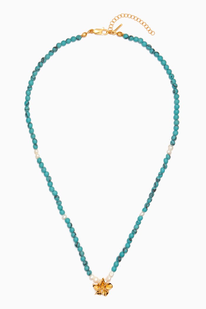 

Magnolia Necklace in 24kt Gold-plated Bronze, Blue