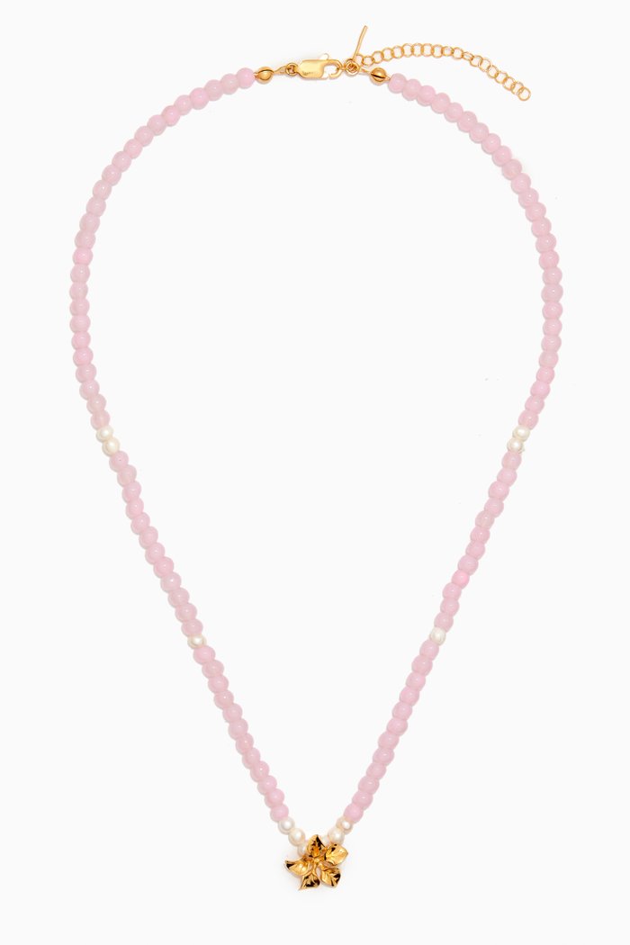 

Magnolia Necklace in 24kt Gold-plated Bronze, Pink