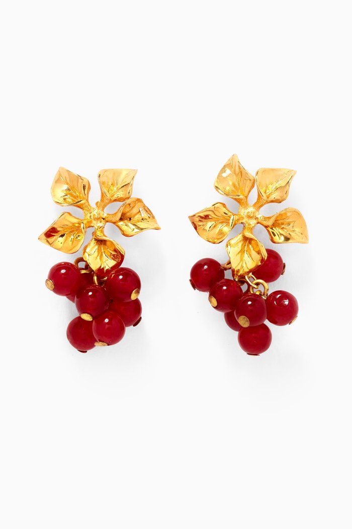 

Magnolia Earrings in 24kt Gold-Plated Bronze, Burgundy