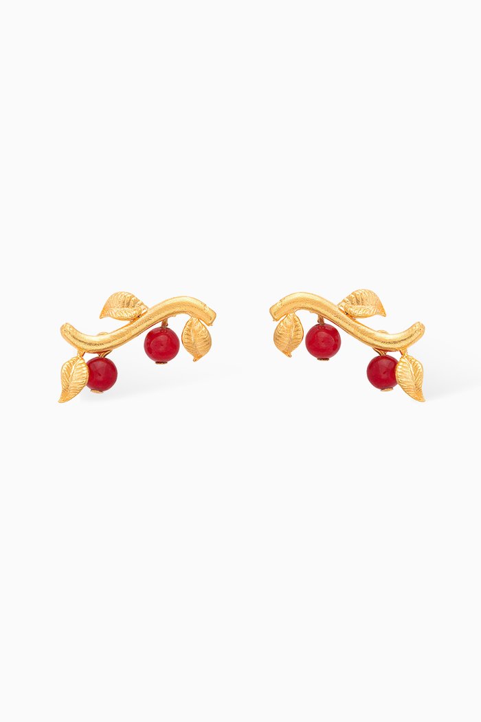 

Mini Gaia Earrings in 24kt Gold-plated Bronze, Red