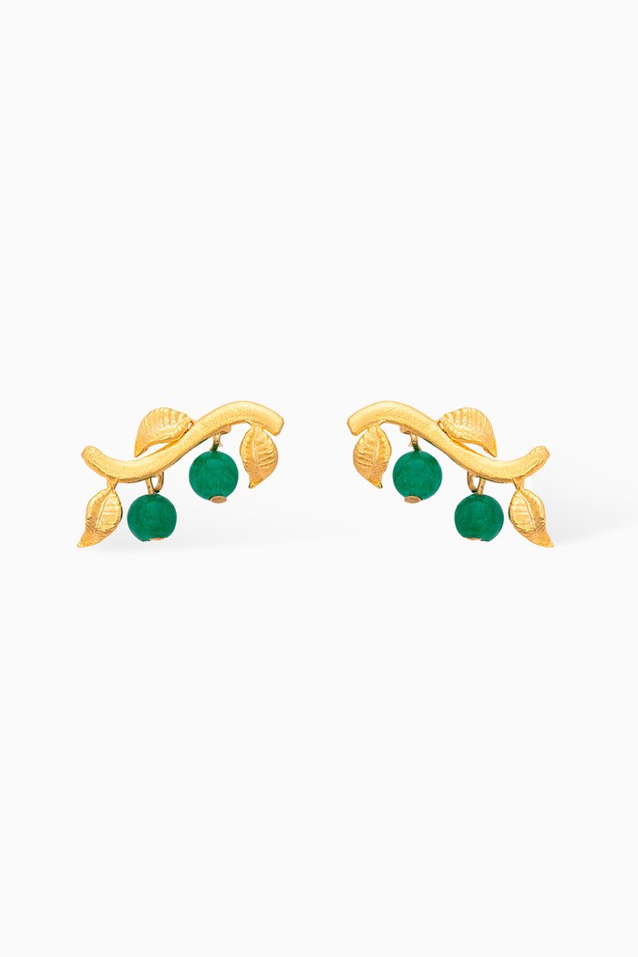 

Mini Gaia Earrings in 24kt Gold-plated Bronze, Green