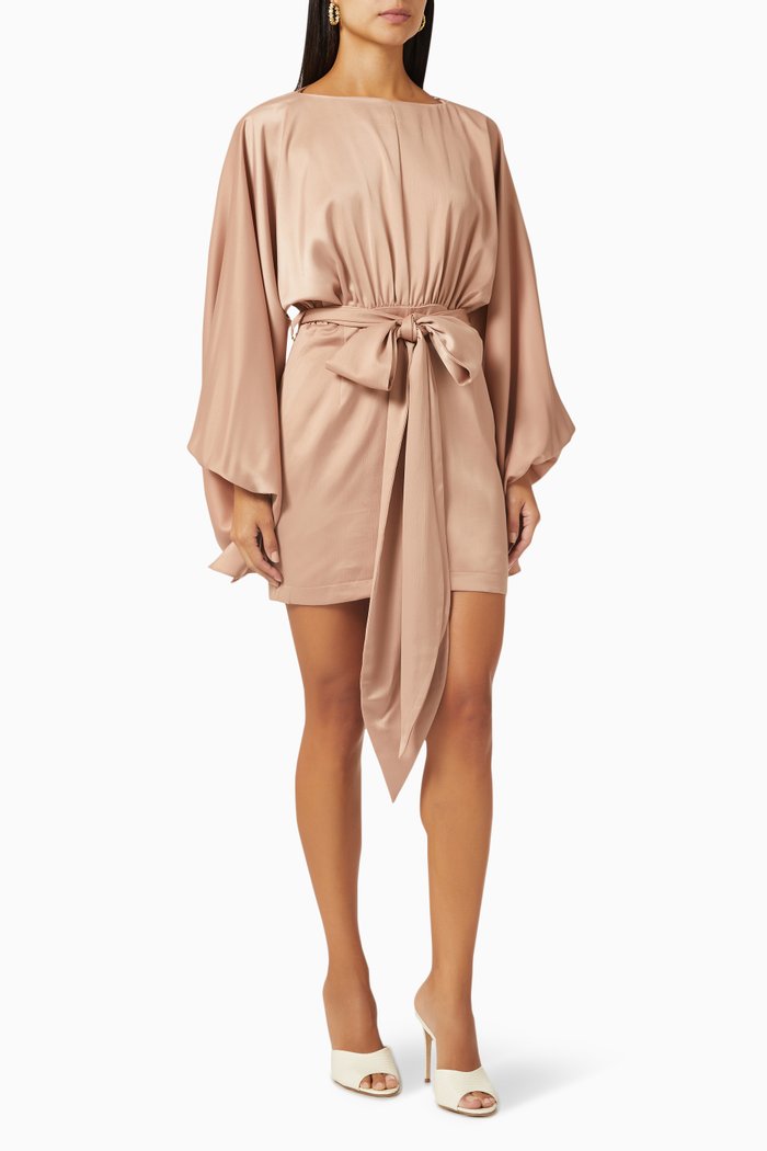 

Mila Drape Mini Dress in Satin, Pink