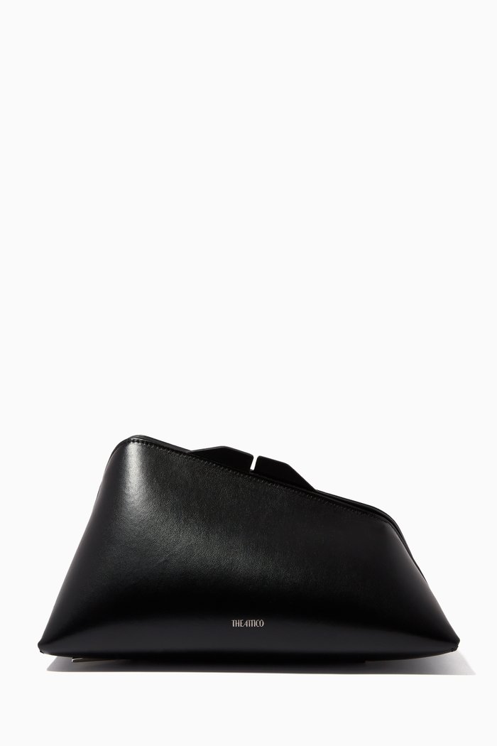 Asymmetrical Clutch in Calf Leather, Black