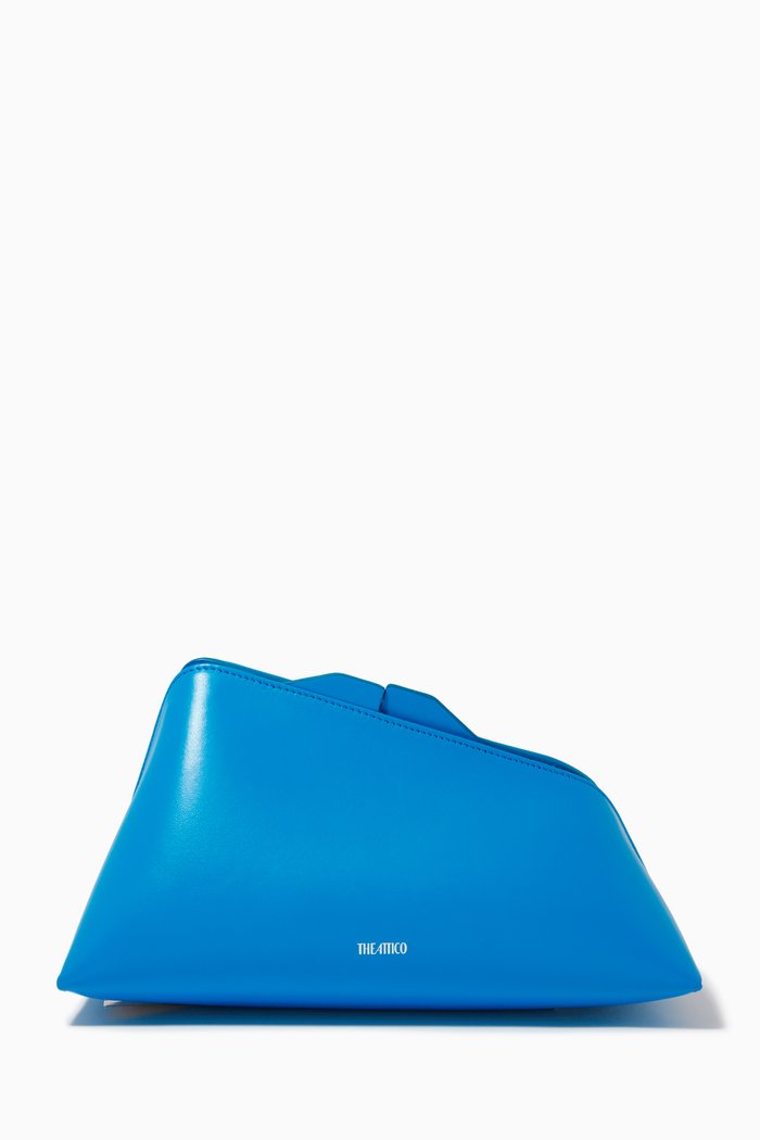 

Asymmetrical Clutch in Calf Leather, Blue
