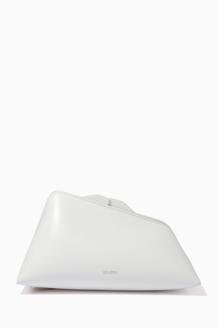 

Asymmetrical Clutch in Calf Leather, White