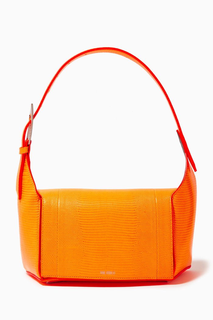 

7/7 Small Lizard-effect Shoulder Bag in Leather, Orange