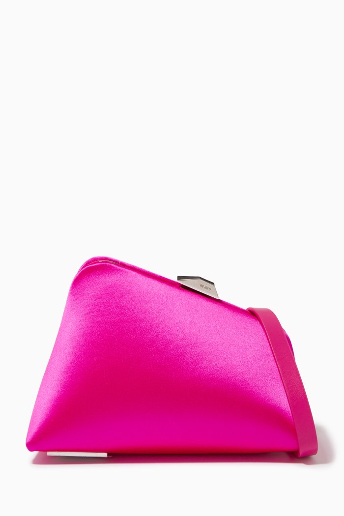 

Large Asymmetrical Clutch in Leather & Satin, Pink