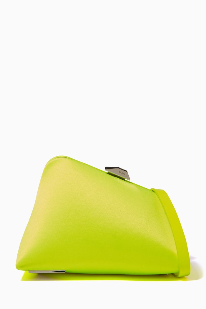 

Midnight Asymmetrical Clutch in Leather & Satin, Yellow