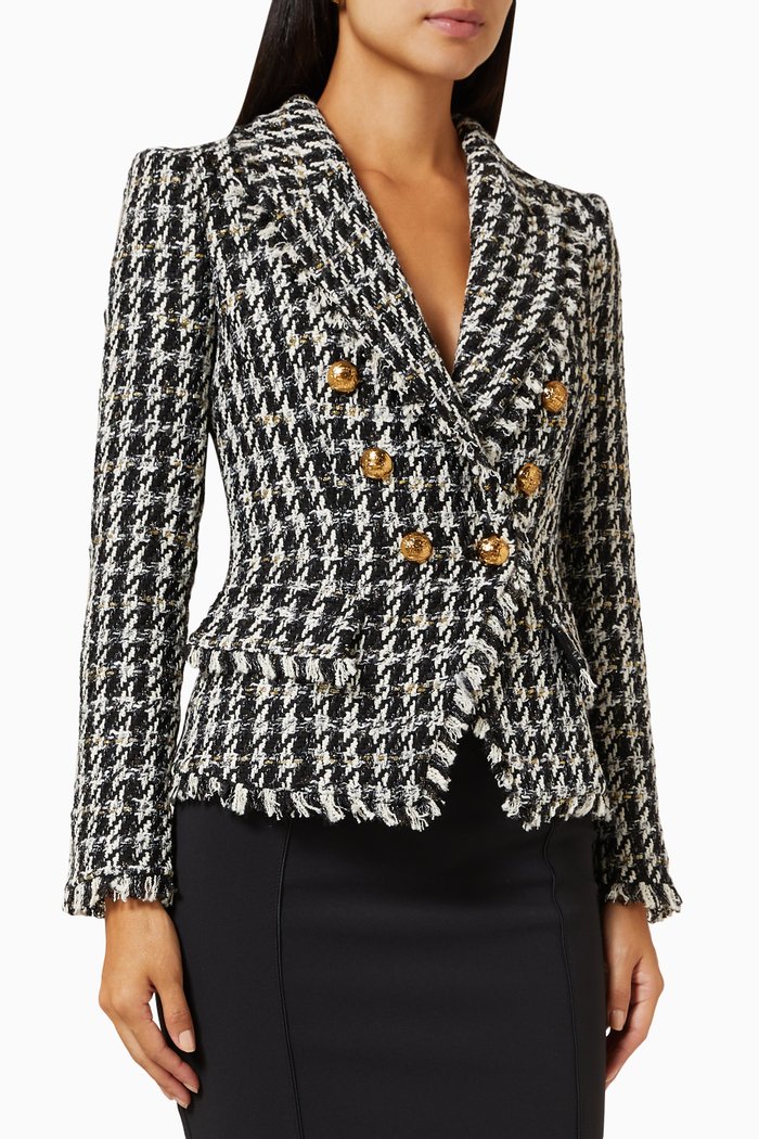 

Double-breasted Jacket in Cotton-blend, Black
