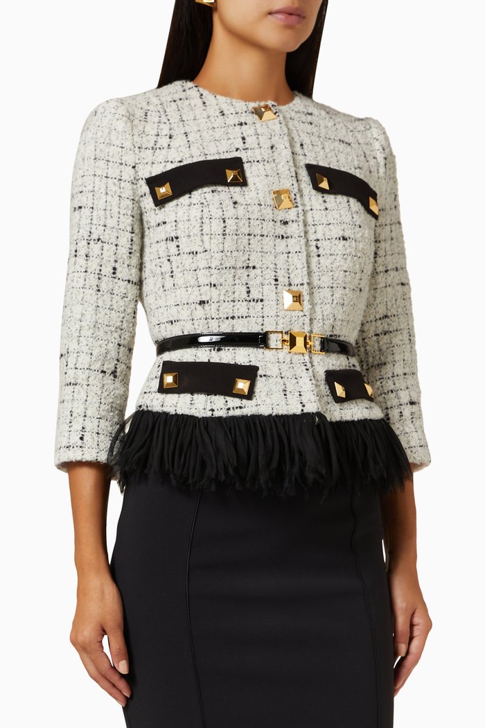 

Fringed Tweed Jacket in Wool-blend, Multicolour