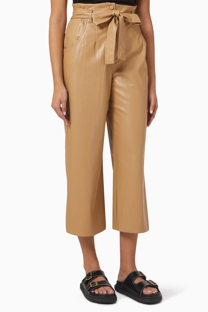 

Zinnia Cropped Pants in Faux Leather, Brown