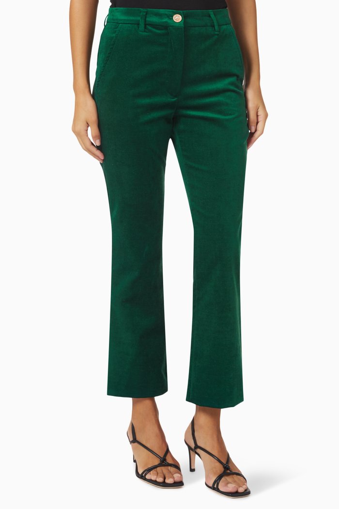 

Farisco Slim Trousers in Velvet, Green