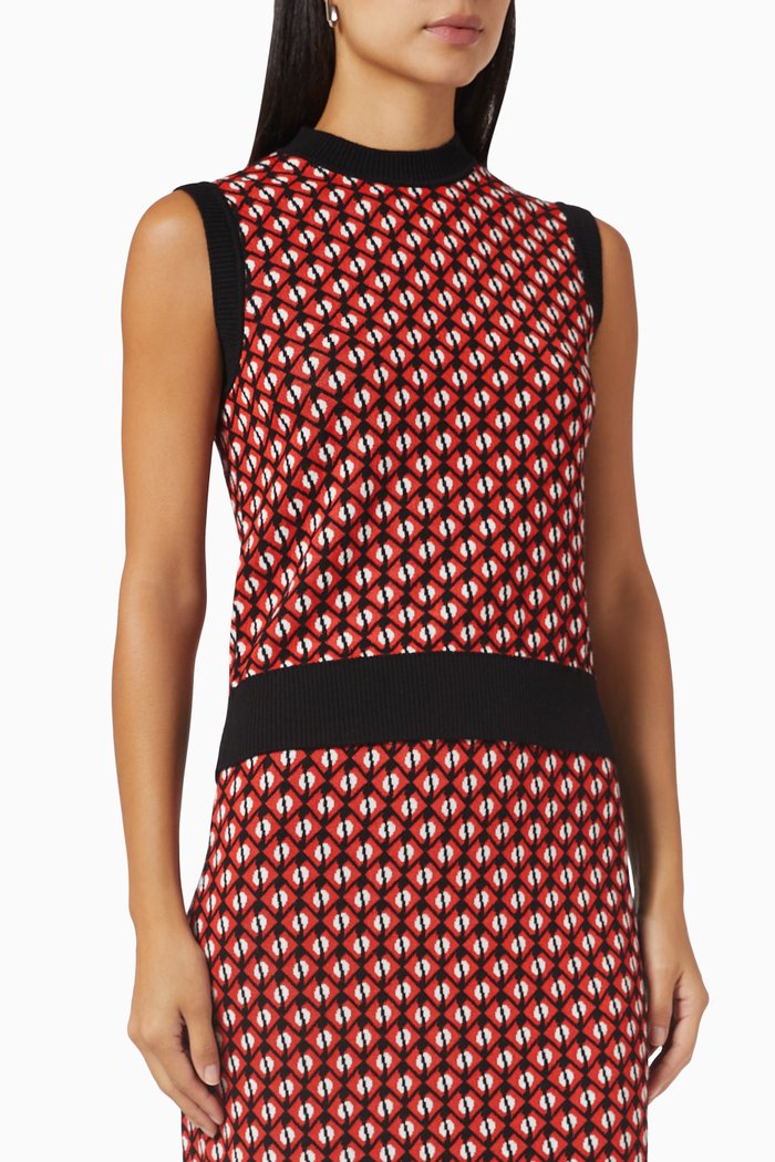 

Cheque Jacquard Sweater Vest in Wool-blend, Orange