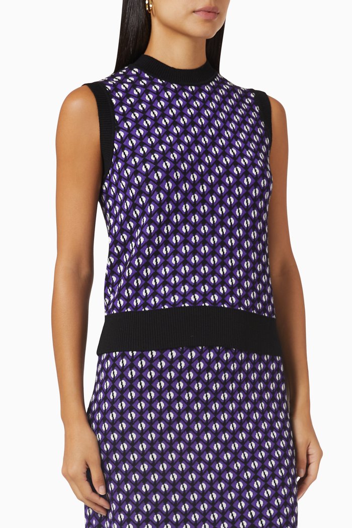 

Cheque Jacquard Sweater Vest in Wool-blend, Purple