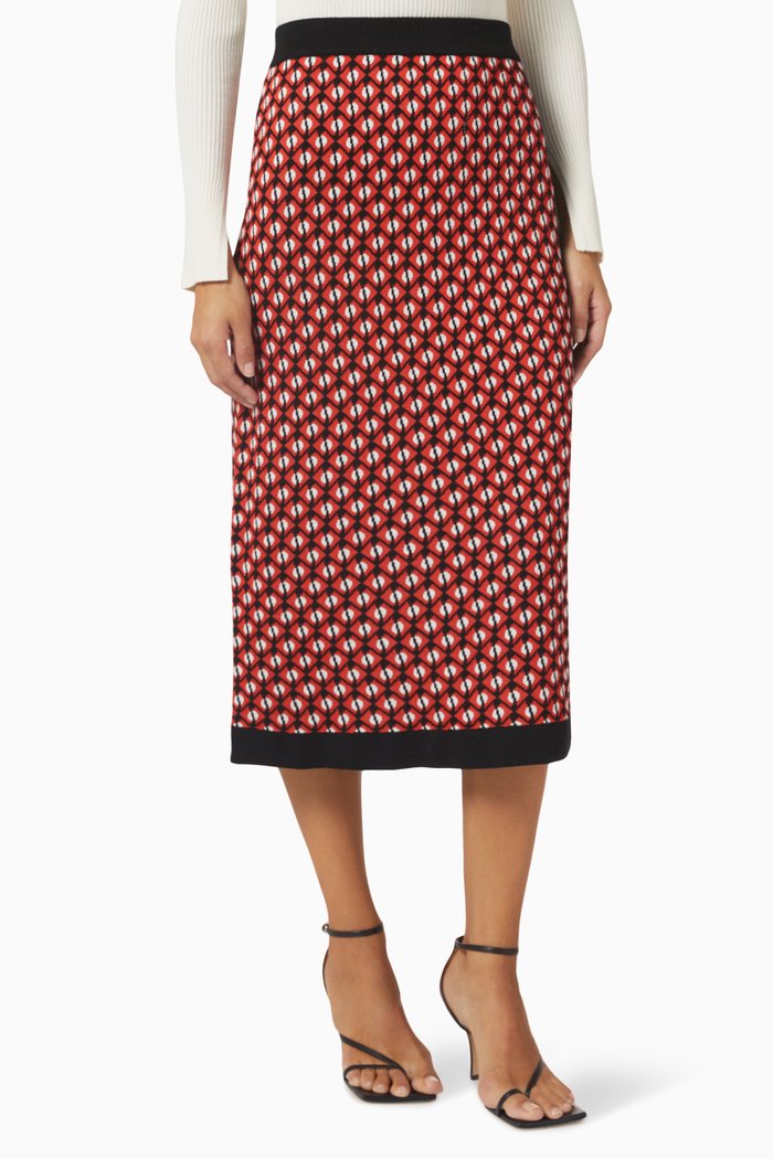 

Facella Patterned Midi Skirt in Wool-blend, Orange