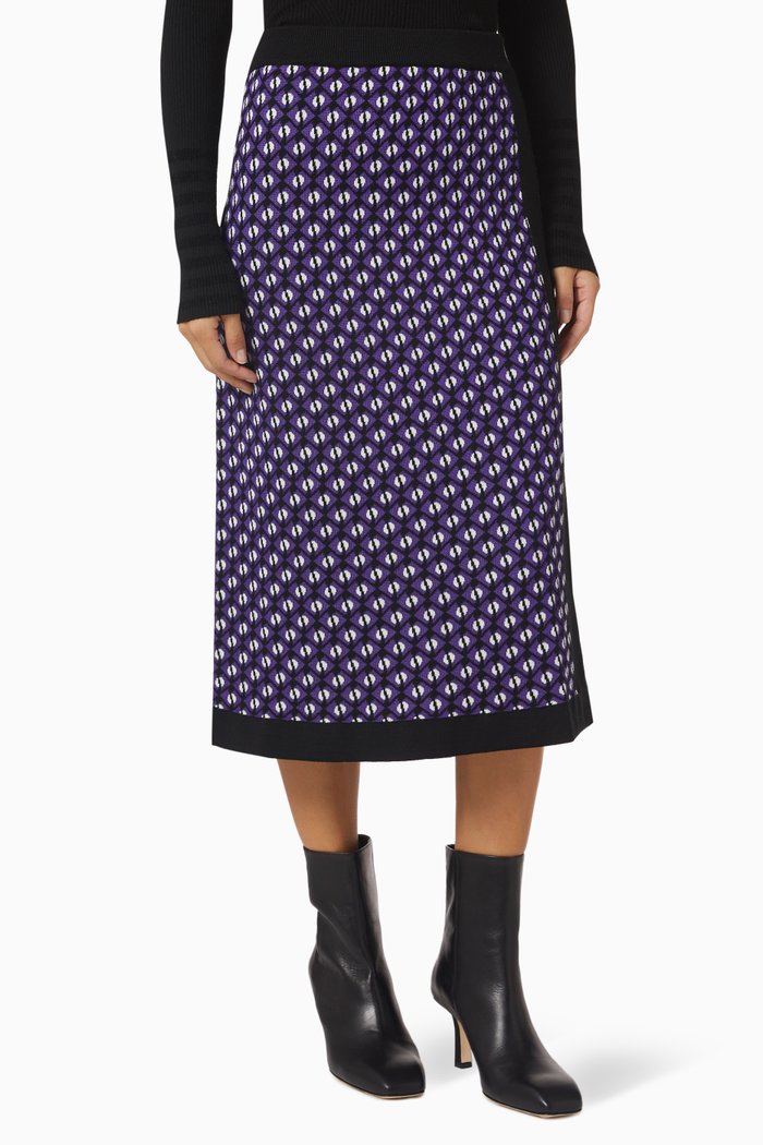 

Facella Patterned Midi Skirt in Wool-blend, Purple