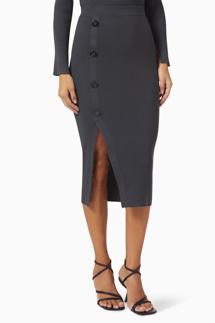 

Rita Ribbed Midi Skirt in Viscose-knit, Grey