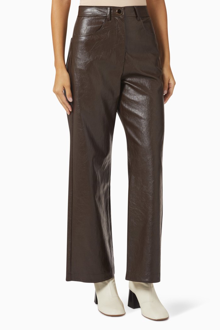Ieri Pants in Faux Leather, Brown