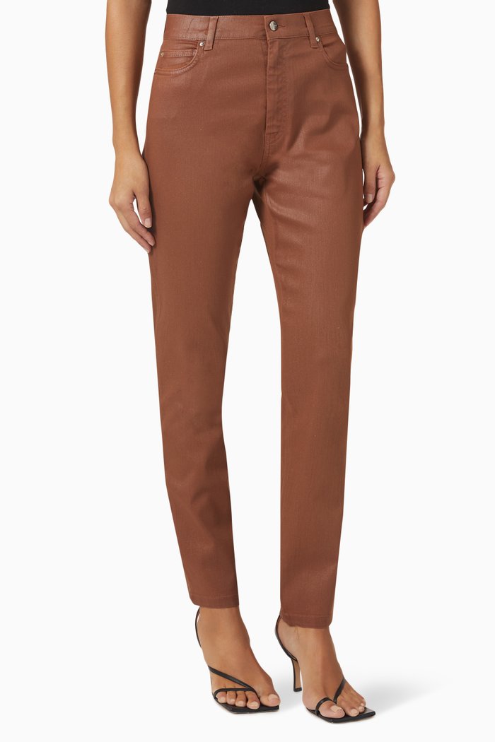 Slogan Skinny Jeans in Coated Cotton, Neutral
