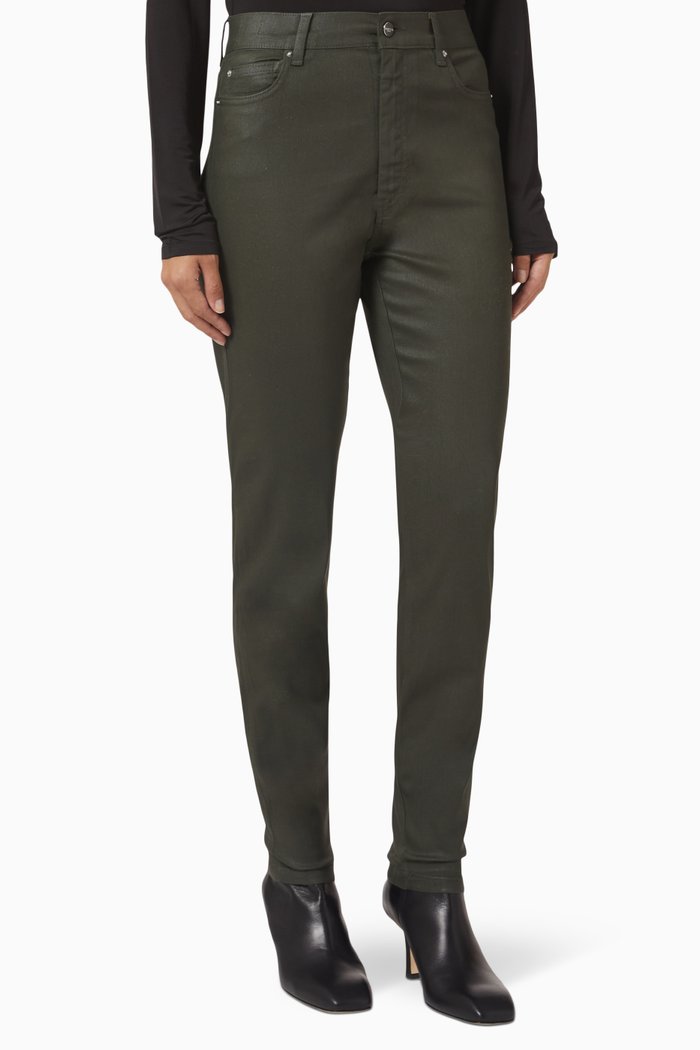 

Slogan Skinny Jeans in Coated Cotton, Green