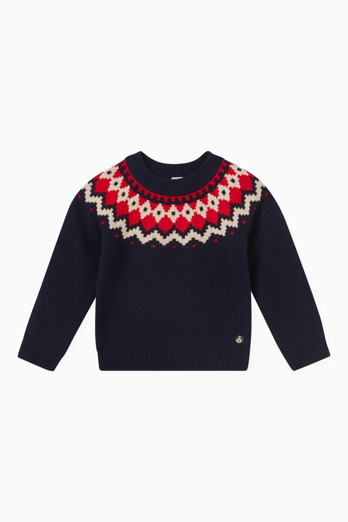 

Patterned Sweatshirt in Wool & Cotton, Blue