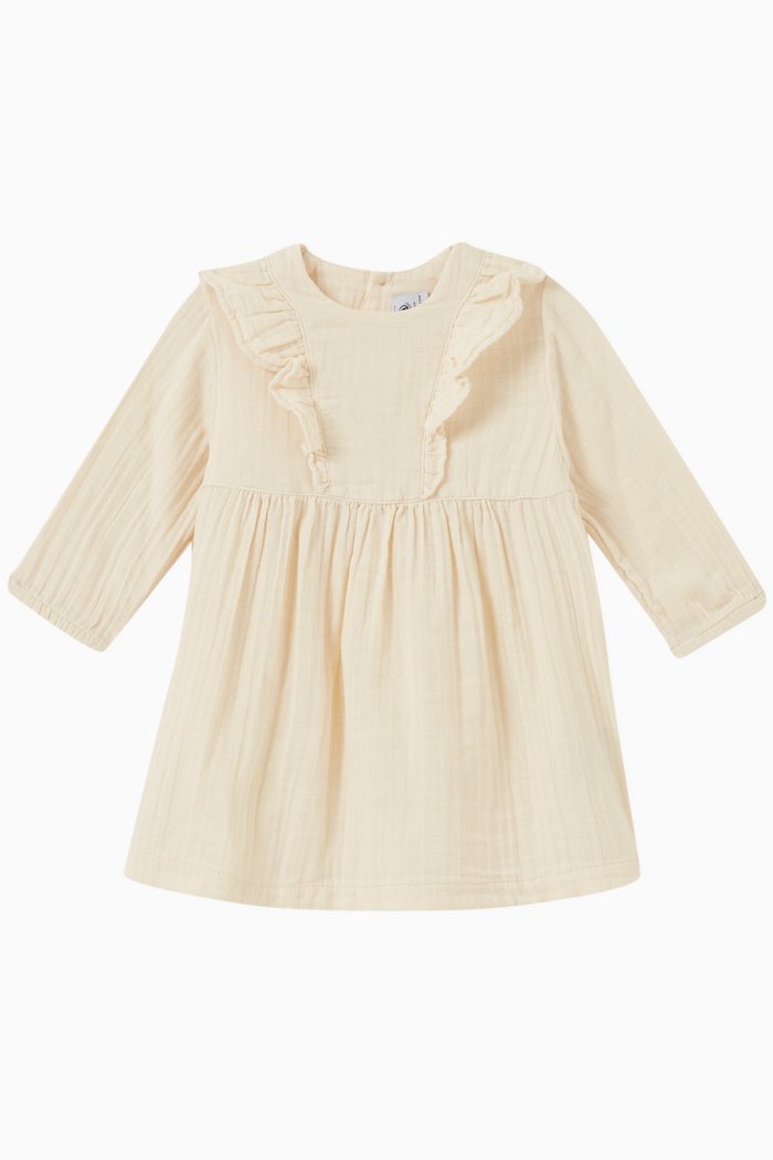 

Ruffled Dress in Cotton Gauze, Neutral
