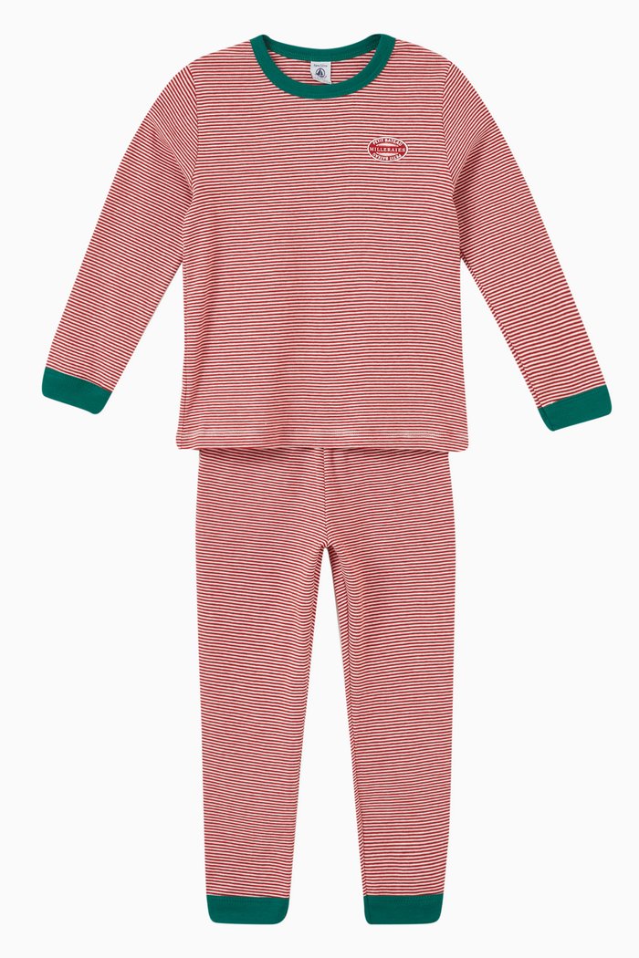 

Striped Logo Pyjama Set in Cotton, Red