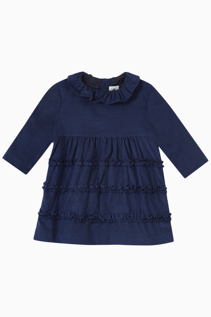 

Ruffled Velour Dress in Cotton, Blue