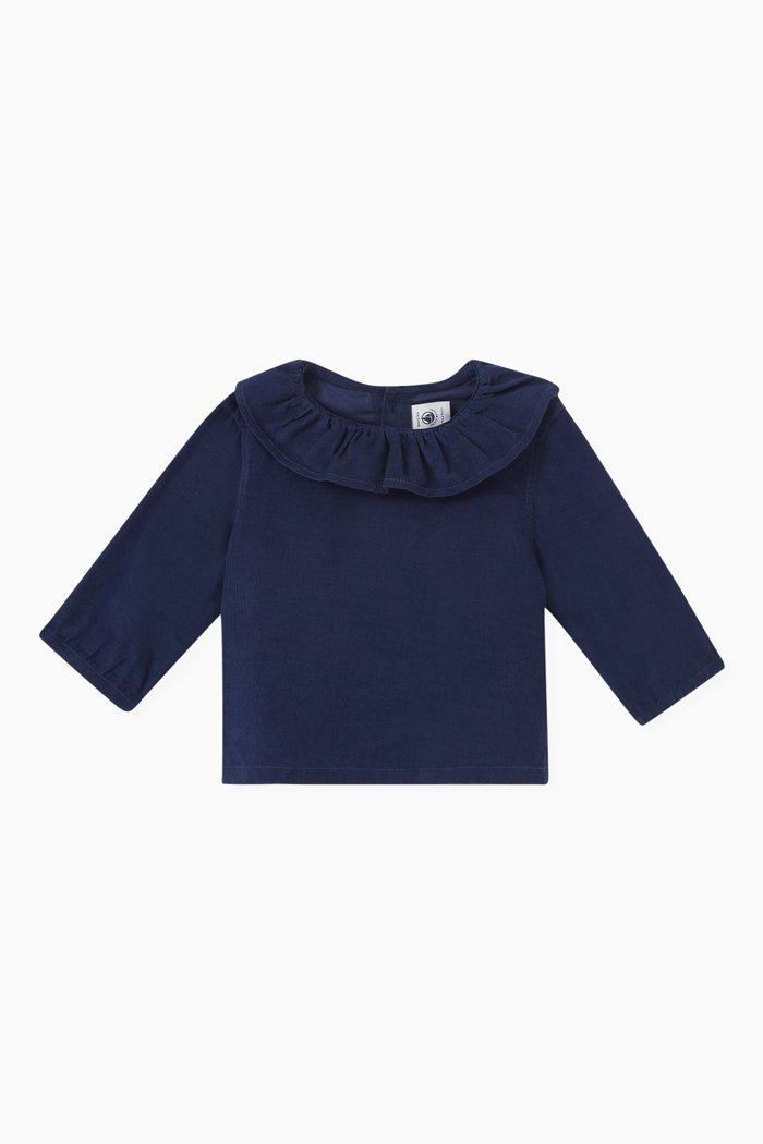 

Ruffle Collar Blouse in Extra Fine Velvet, Blue