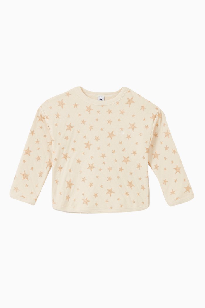 Star Printed Sweatshirt in Cotton Fleece, Neutral