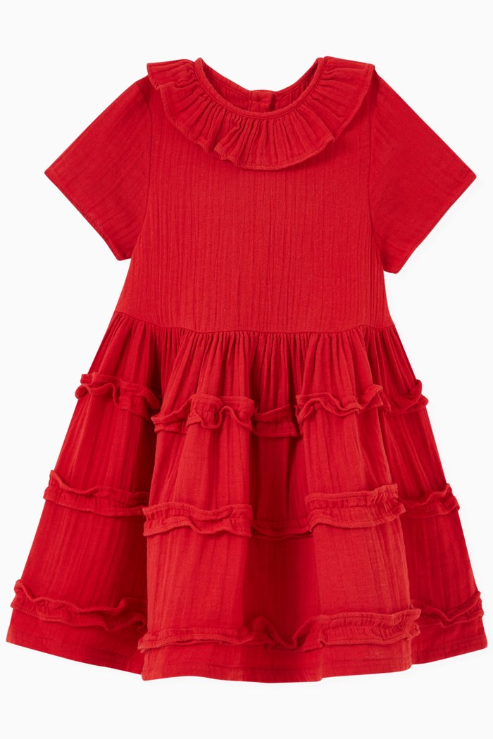 

Ruffle Dress in Cotton Gauze, Red