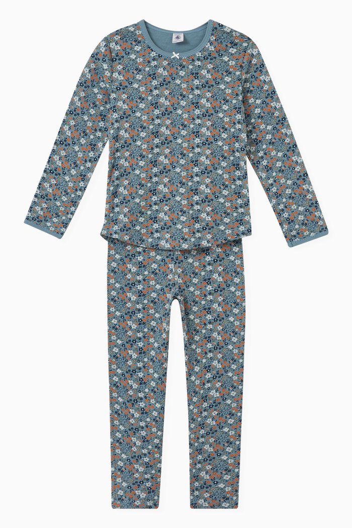 

Floral Print Pyjama Set in Cotton, Blue