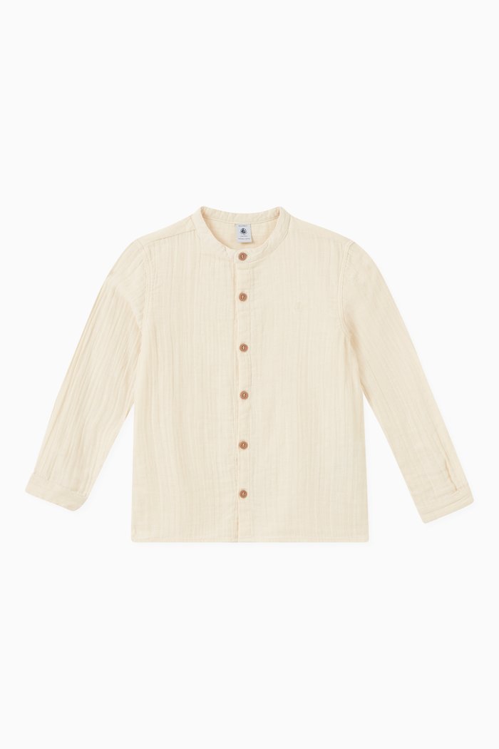 Long-sleeved Shirt in Cotton Gauze, Neutral