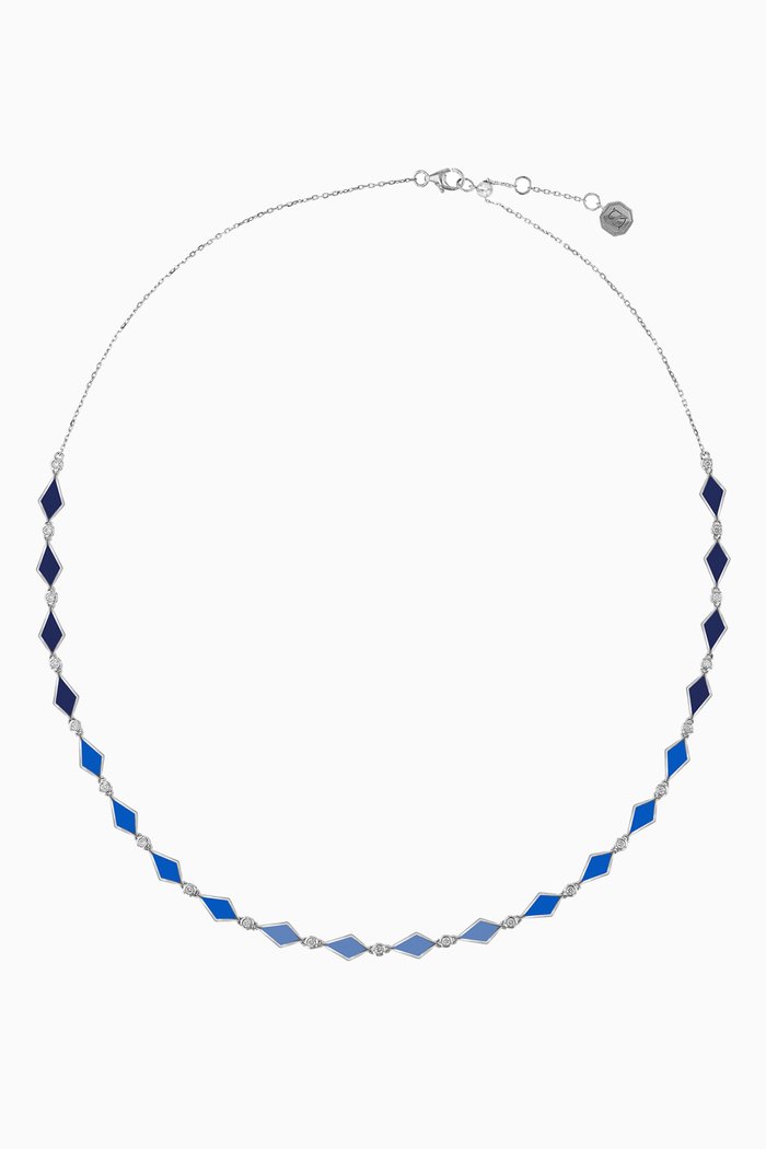 Ombre Mosaic Necklace in 18kt White Gold, Blue
