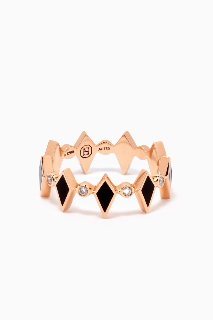 

Mosaic Diamonds & Enamel Ring in 18kt Rose Gold, Black