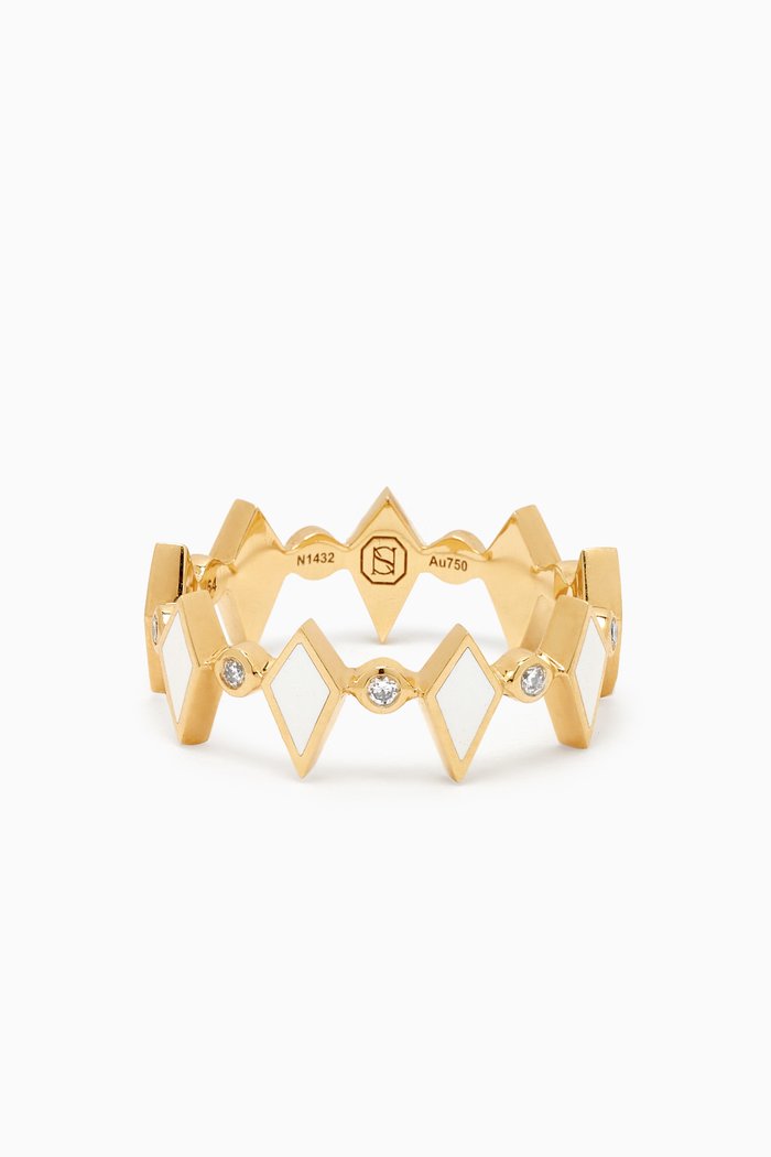 Mosaic Diamonds & Enamel Ring in 18kt Gold