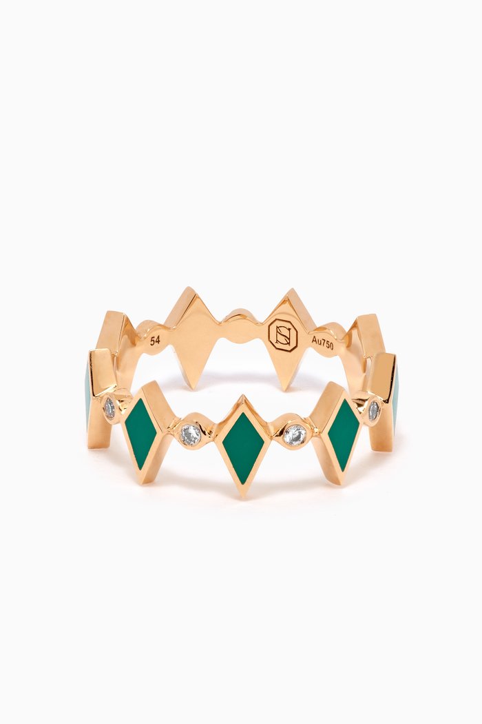 

Mosaic Diamonds & Enamel Ring in 18kt Gold, Green