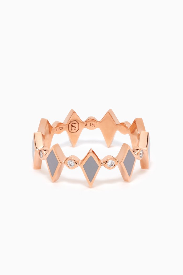 

Mosaic Diamonds & Enamel Ring in 18kt Rose Gold, Grey