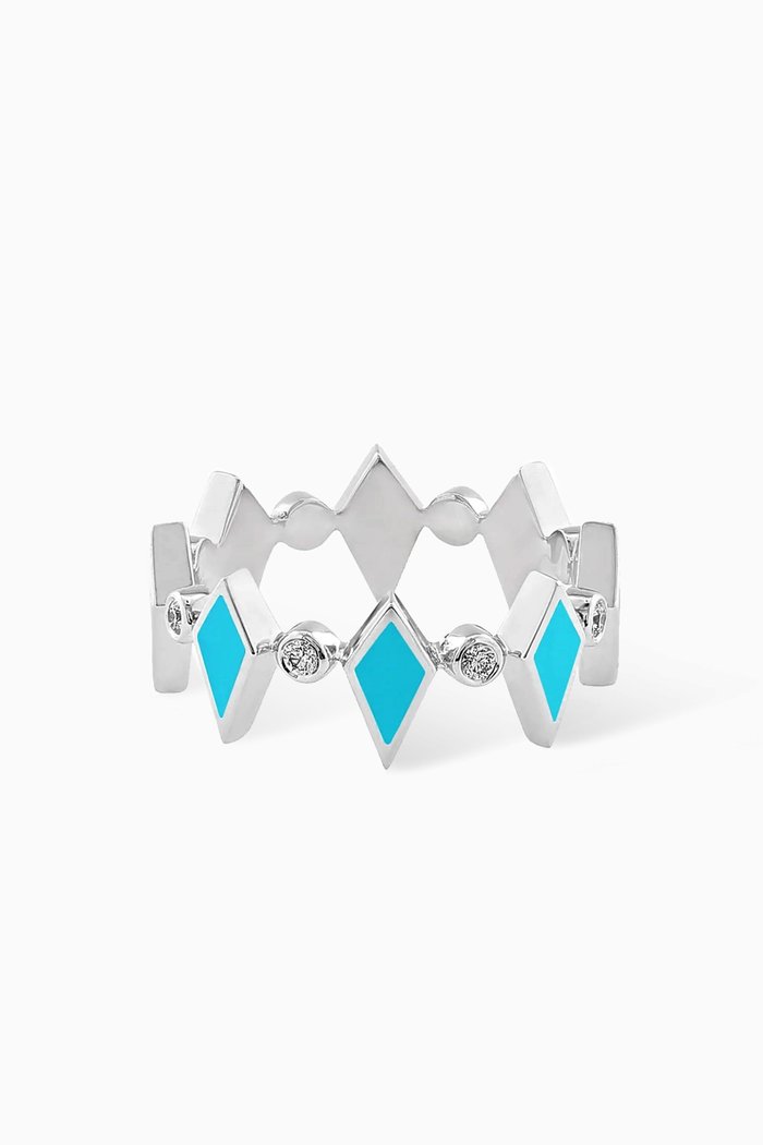 

Mosaic Diamonds & Enamel Ring in 18kt White Gold, Blue