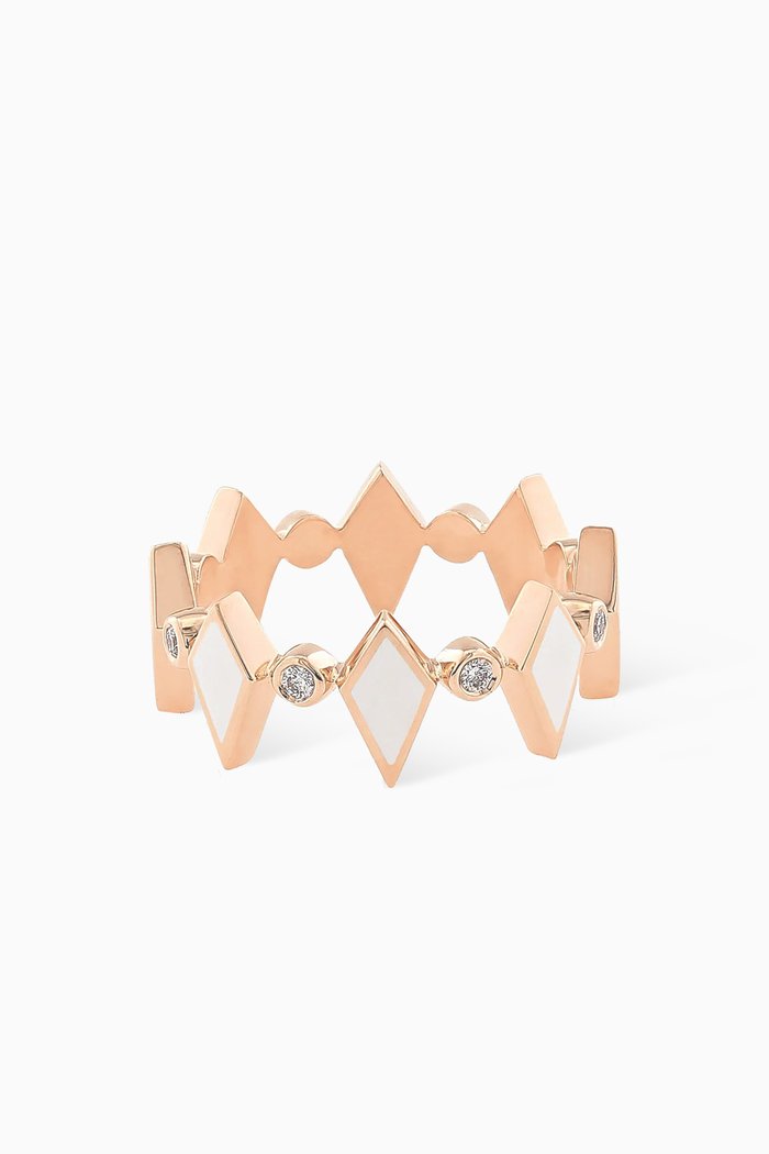 

Mosaic Diamonds & Enamel Ring in 18kt Gold, White
