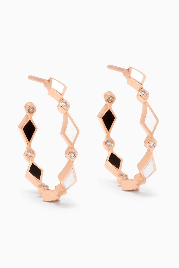 

Mosaic Diamonds & Enamel Hoops in 18kt Rose Gold, Black