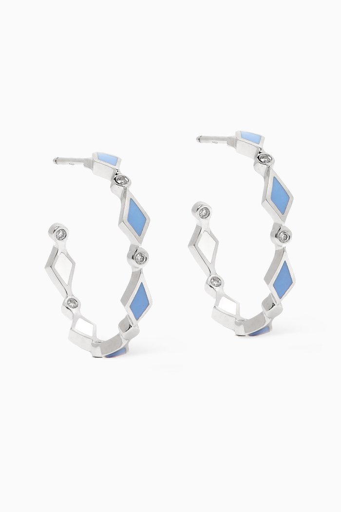 

Mosaic Diamonds & Enamel Hoops in 18kt White Gold, Blue