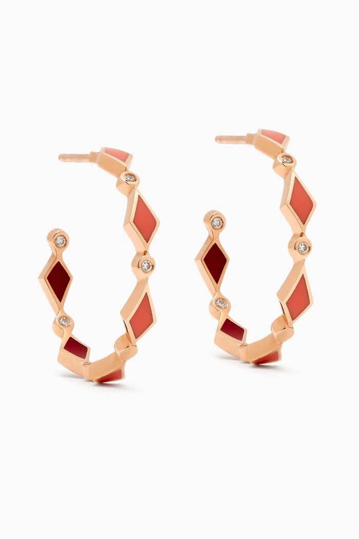 

Mosaic Diamonds & Enamel Hoops in 18kt Gold, Orange