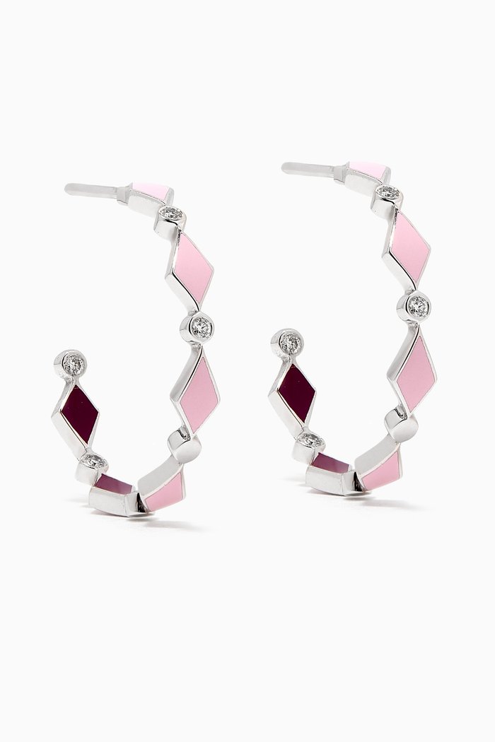 Mosaic Diamonds & Enamel Hoops in 18kt White Gold, Purple