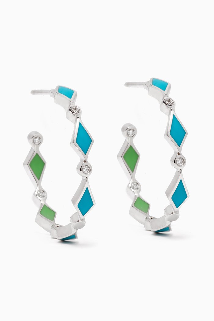 

Mosaic Diamonds & Enamel Hoops in 18kt White Gold, Blue